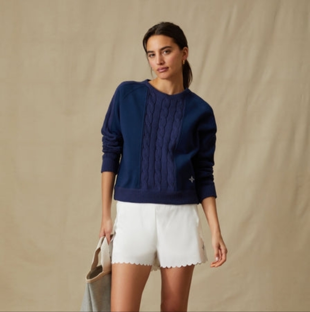 $125 Tuckernuck Cotton Cable Knit Sweater Navy Size Small